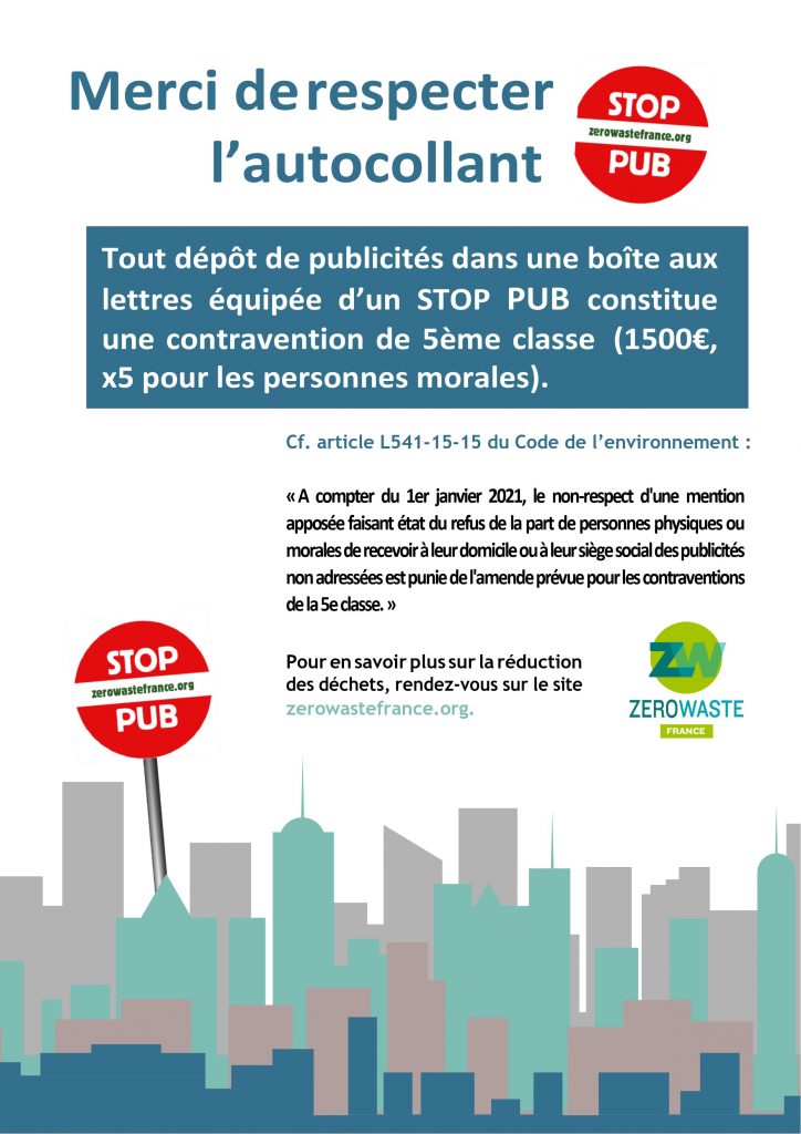 Stop pub Autocollant sticker publicité amende boite aux lettres nouvelle  loi